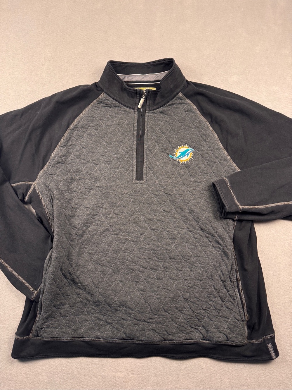 Tommy Bahama Miami Dolphins Pullover Men 3XL Gray Black Quilted 1/4 Zip NFL Fins